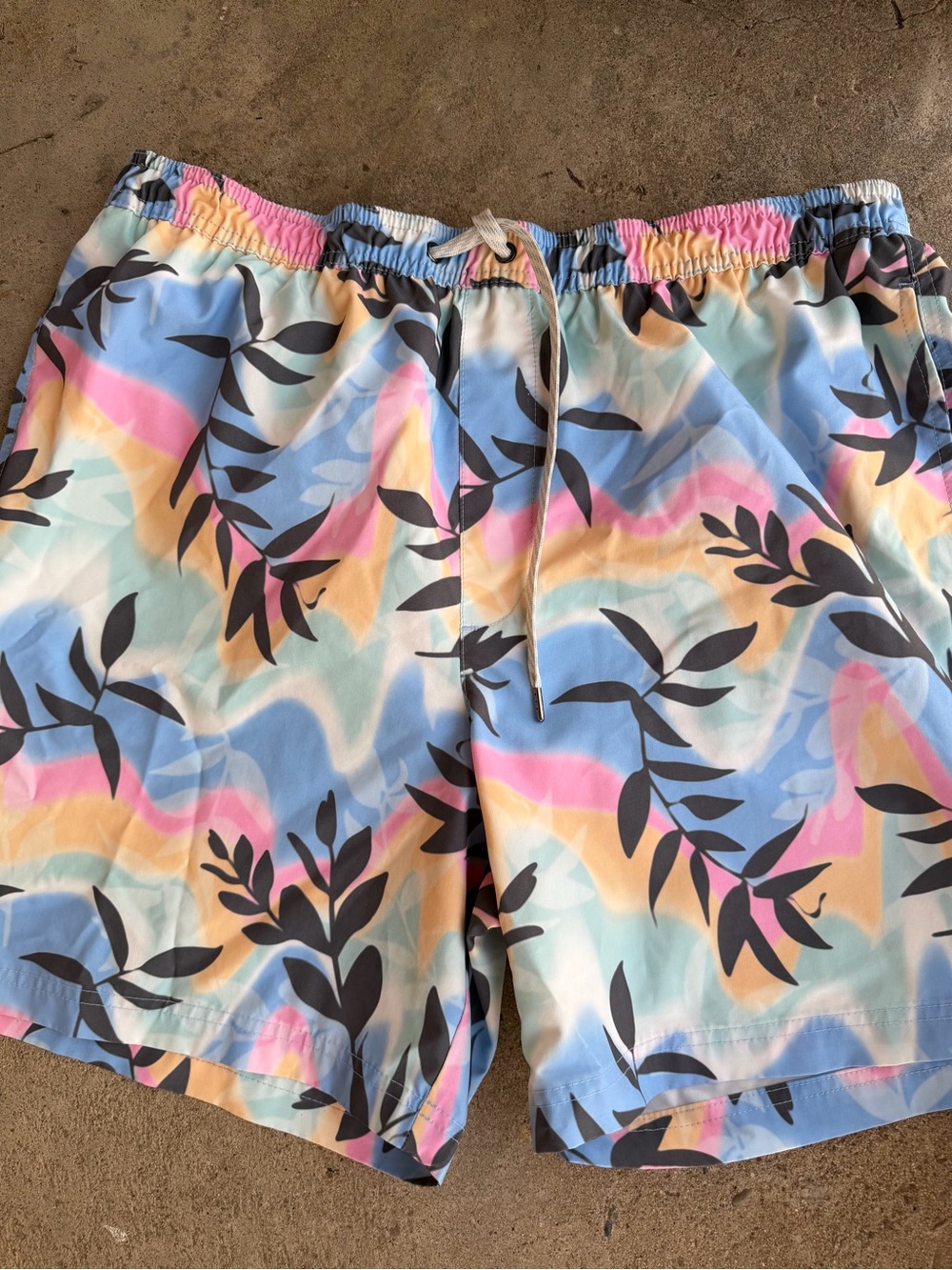 Sonoma Colorful Pastel Wave Floral Mens Swim Trunks Board Shorts